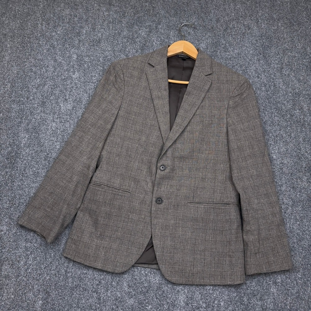 Banana Republic Blazer Mens 38S Taupe Glen Plaid Slim Fit Emmetex Italian Fabric